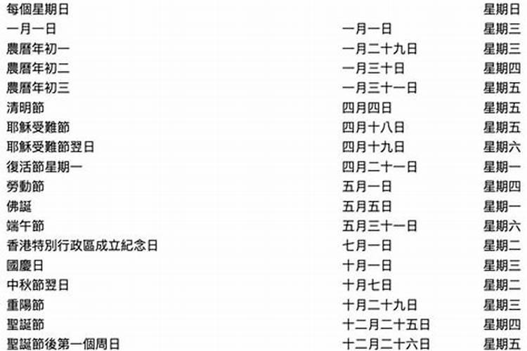 香港法定节假日有哪些？