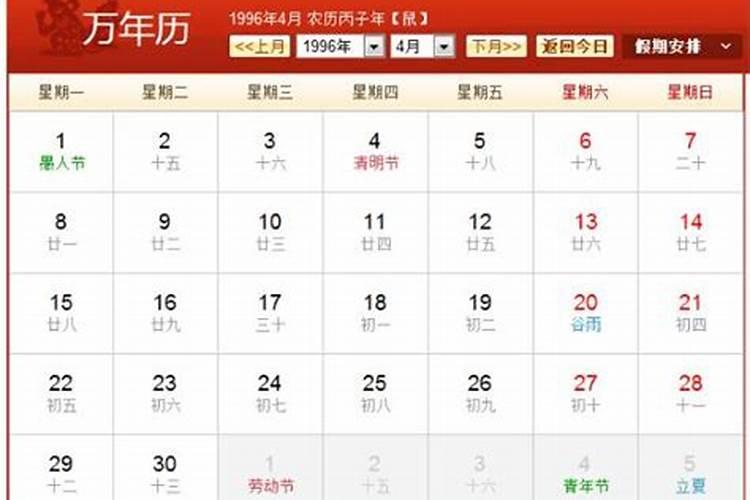 1996年鼠年,过年前10天是几月几号？